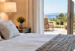 Freshly prepared bedroom with sea view